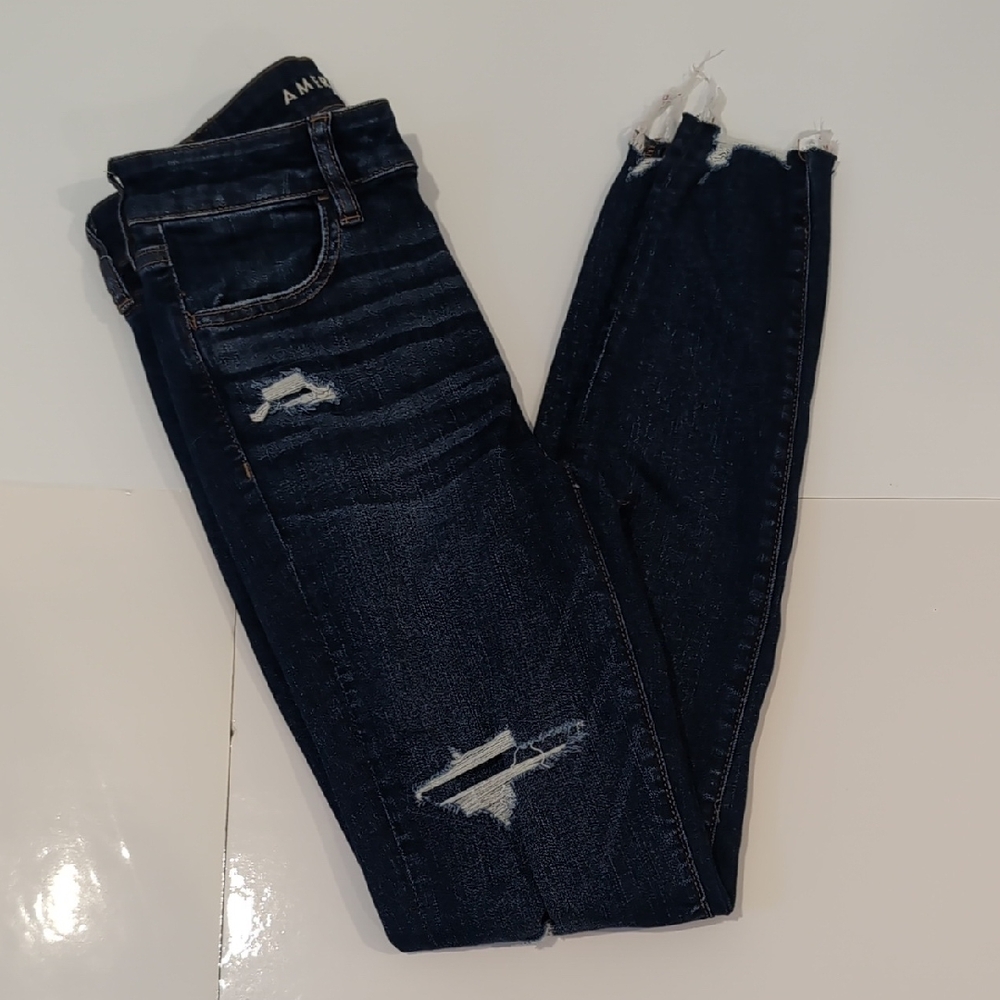 American Eagle Hi Rise Jegging Distressed Jeans Blue Size 4 Women's